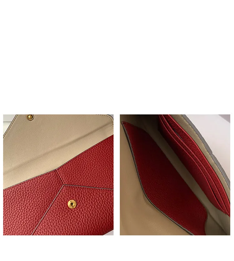 Red Envelope Leather Womens Long Wallet Slim Clutch Checkbook Wallet for Women