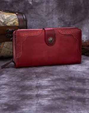 Red Vintage womens Leather Bifold Wallet Green Phone Wallet Brown Zipper Wallet for Ladies