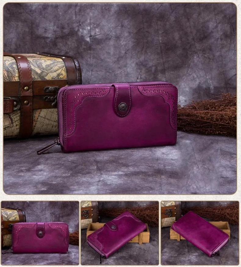 Red Vintage womens Leather Bifold Wallet Green Phone Wallet Brown Zipper Wallet for Ladies