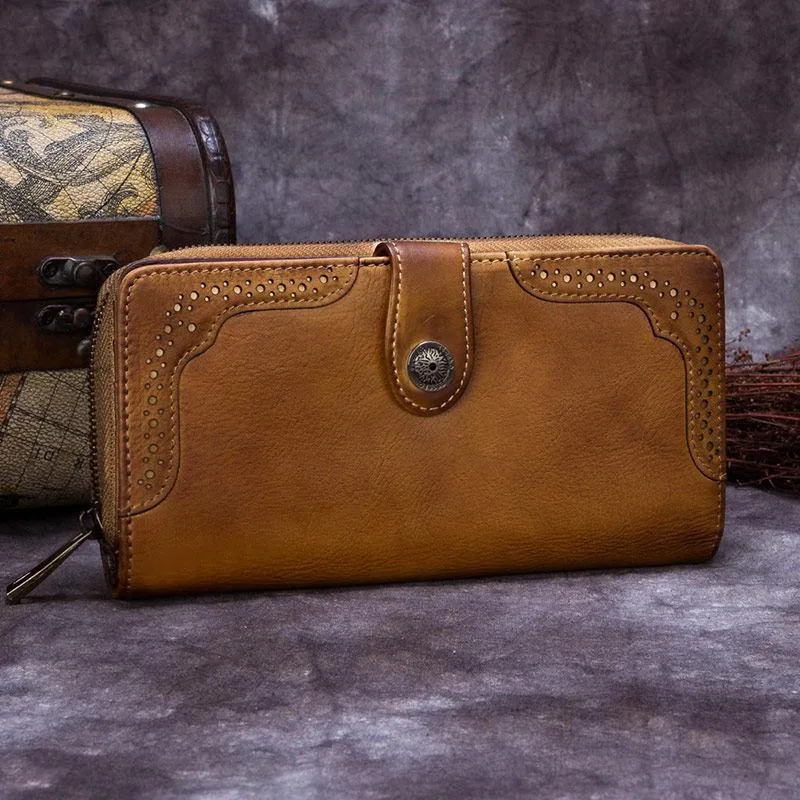 Red Vintage womens Leather Bifold Wallet Green Phone Wallet Brown Zipper Wallet for Ladies