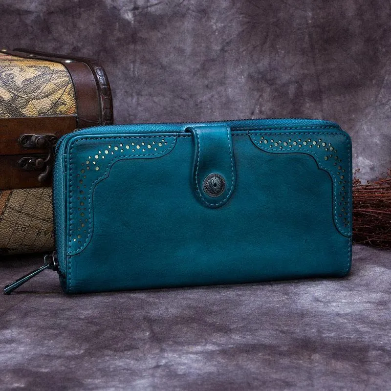 Red Vintage womens Leather Bifold Wallet Green Phone Wallet Brown Zipper Wallet for Ladies