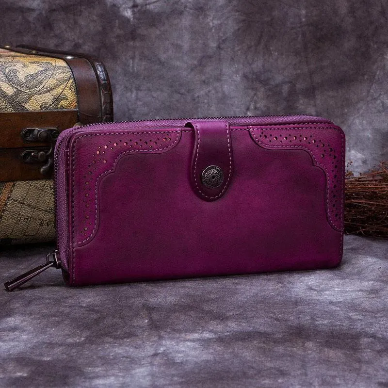 Red Vintage womens Leather Bifold Wallet Green Phone Wallet Brown Zipper Wallet for Ladies