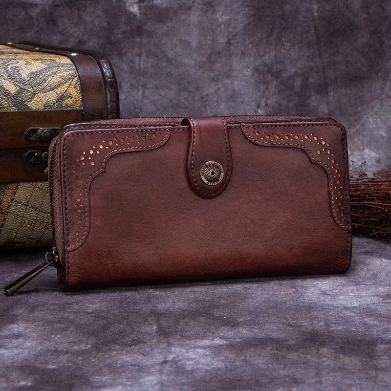 Red Vintage womens Leather Bifold Wallet Green Phone Wallet Brown Zipper Wallet for Ladies