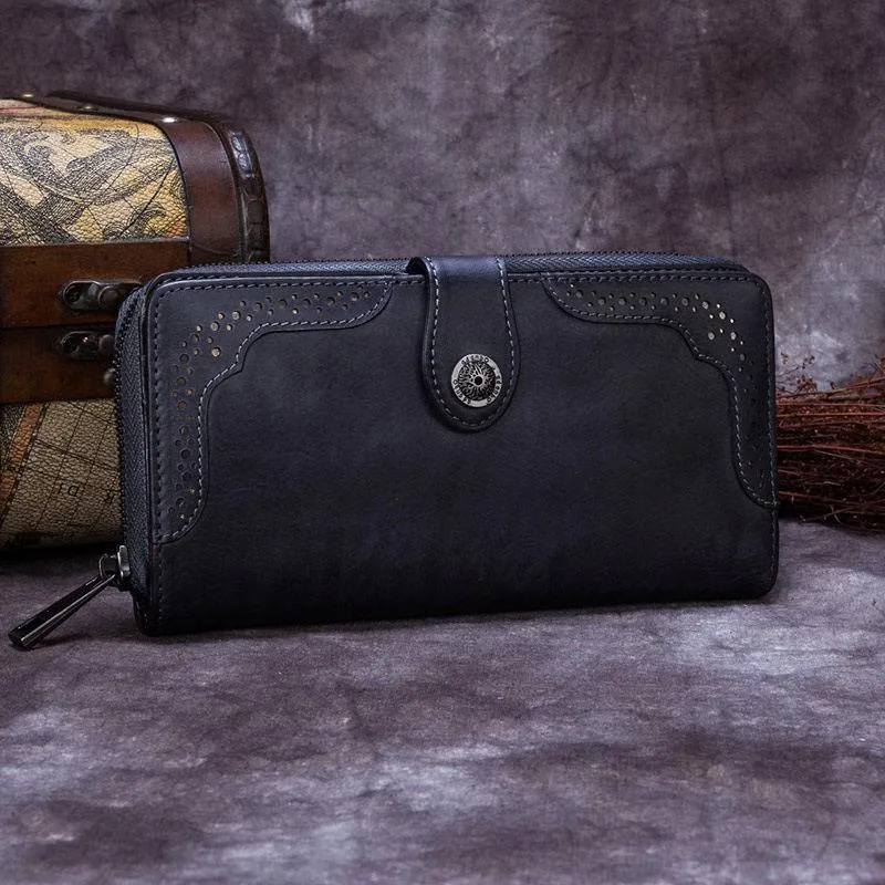 Red Vintage womens Leather Bifold Wallet Green Phone Wallet Brown Zipper Wallet for Ladies