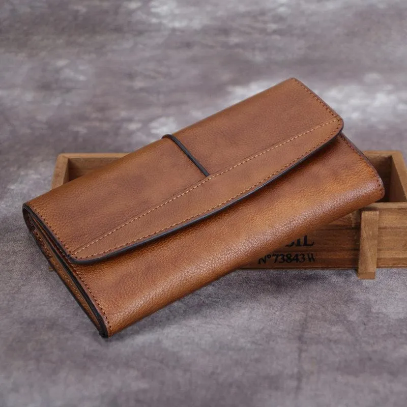 Red Vintage Womens Leather Trifold Brown Long Wallet Purse Green CLutch Phone Wallet for Ladies