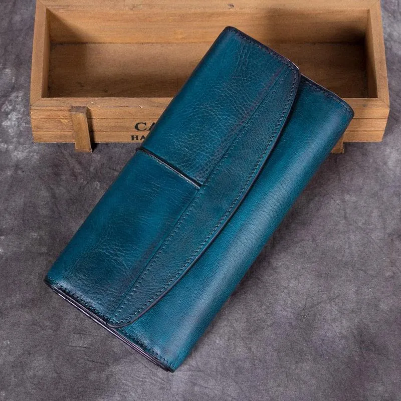 Red Vintage Womens Leather Trifold Brown Long Wallet Purse Green CLutch Phone Wallet for Ladies