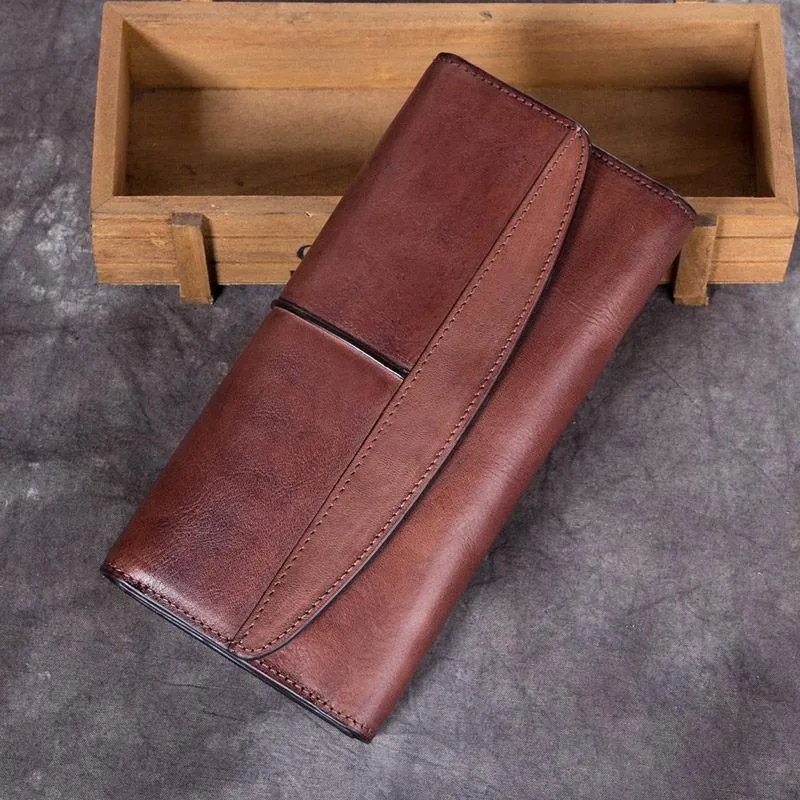 Red Vintage Womens Leather Trifold Brown Long Wallet Purse Green CLutch Phone Wallet for Ladies
