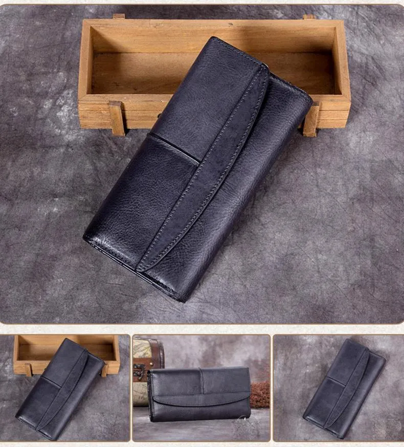 Red Vintage Womens Leather Trifold Brown Long Wallet Purse Green CLutch Phone Wallet for Ladies