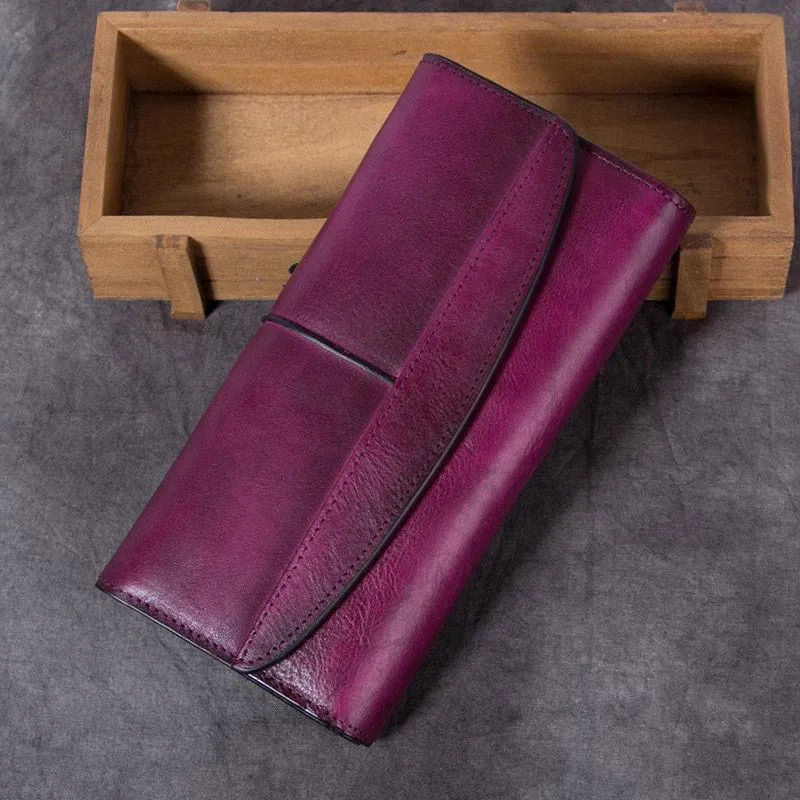 Red Vintage Womens Leather Trifold Brown Long Wallet Purse Green CLutch Phone Wallet for Ladies