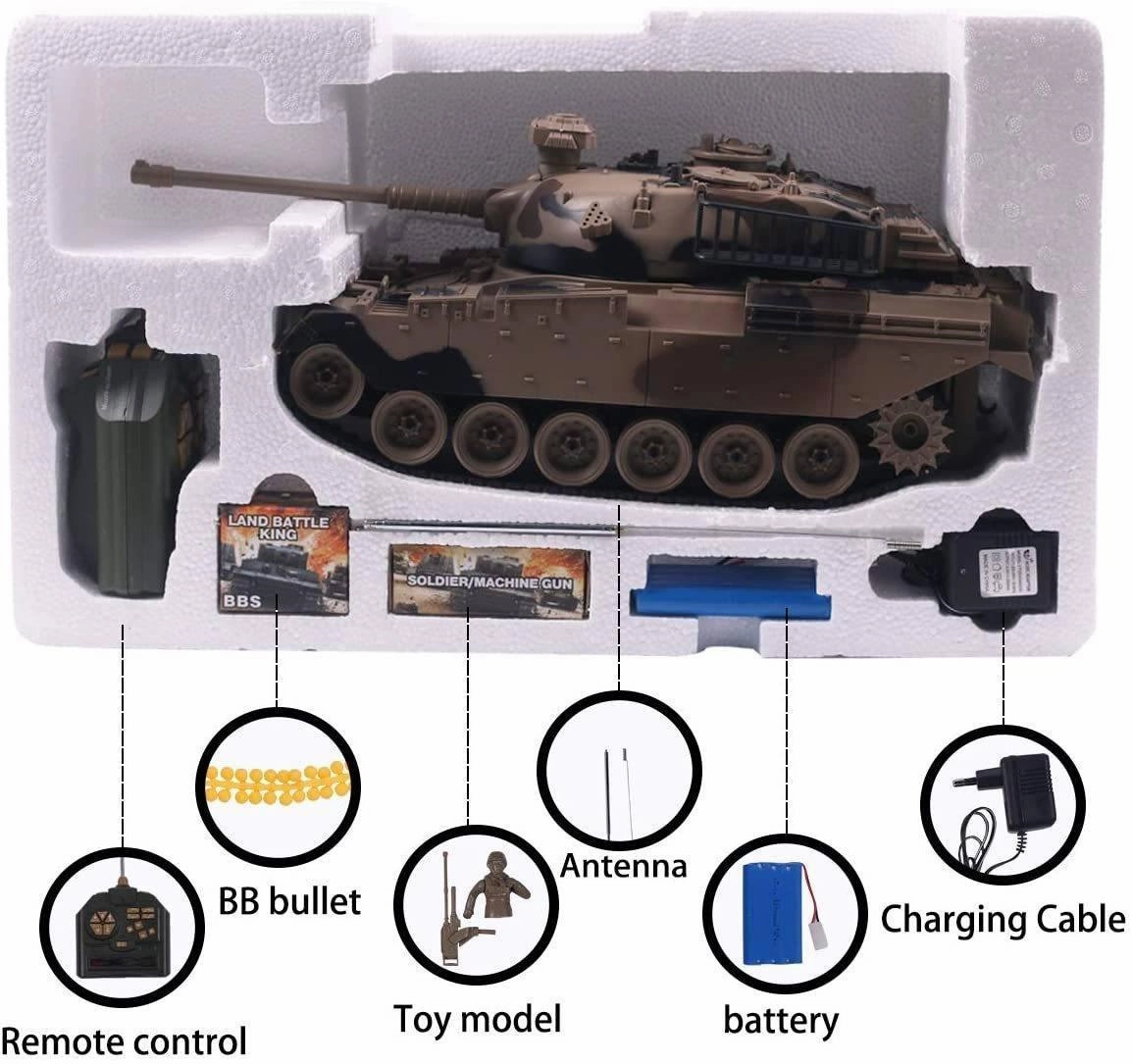 Remote Control Military Tank 1:18 Scale Replica for Shooting BB Bullets