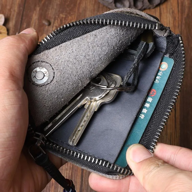 Retro Handmade Mens Leather Key Purse Black Car Key Wallet Card Wallet For Men
