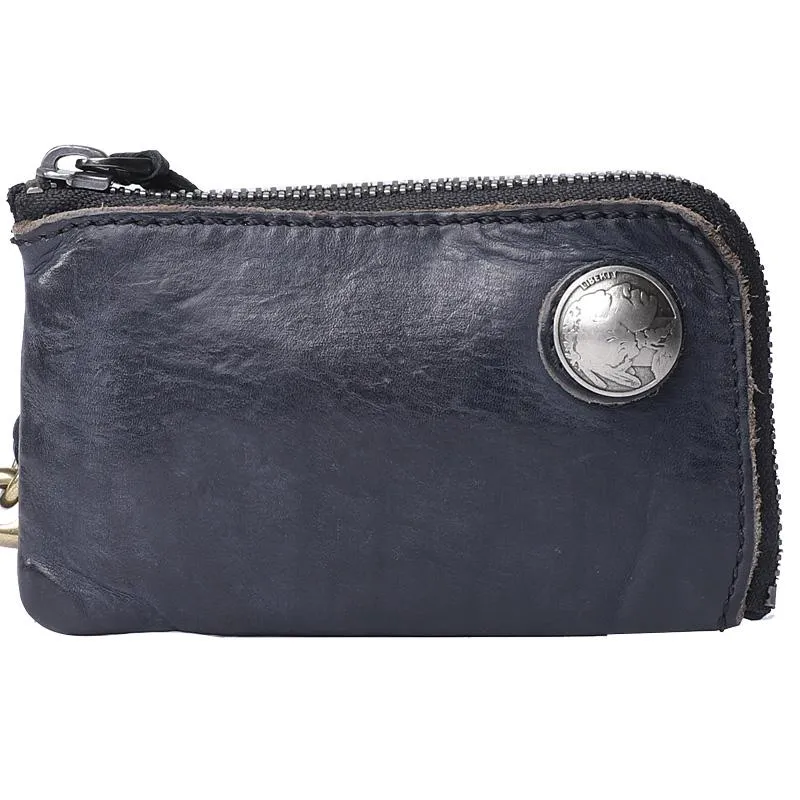 Retro Handmade Mens Leather Key Purse Black Car Key Wallet Card Wallet For Men
