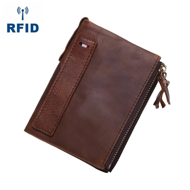 RFID Brown Leather Men's Small Blue Bifold Business Wallet Black Slim billfold Wallet Coin Purse For Men