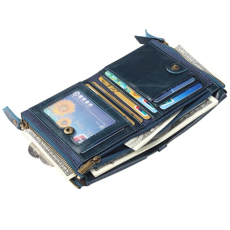 RFID Brown Leather Men's Small Blue Bifold Business Wallet Black Slim billfold Wallet Coin Purse For Men