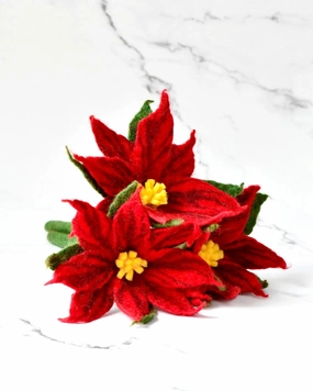 Sale Felt Red Poinsettia Flowers (Set of 3 stems)