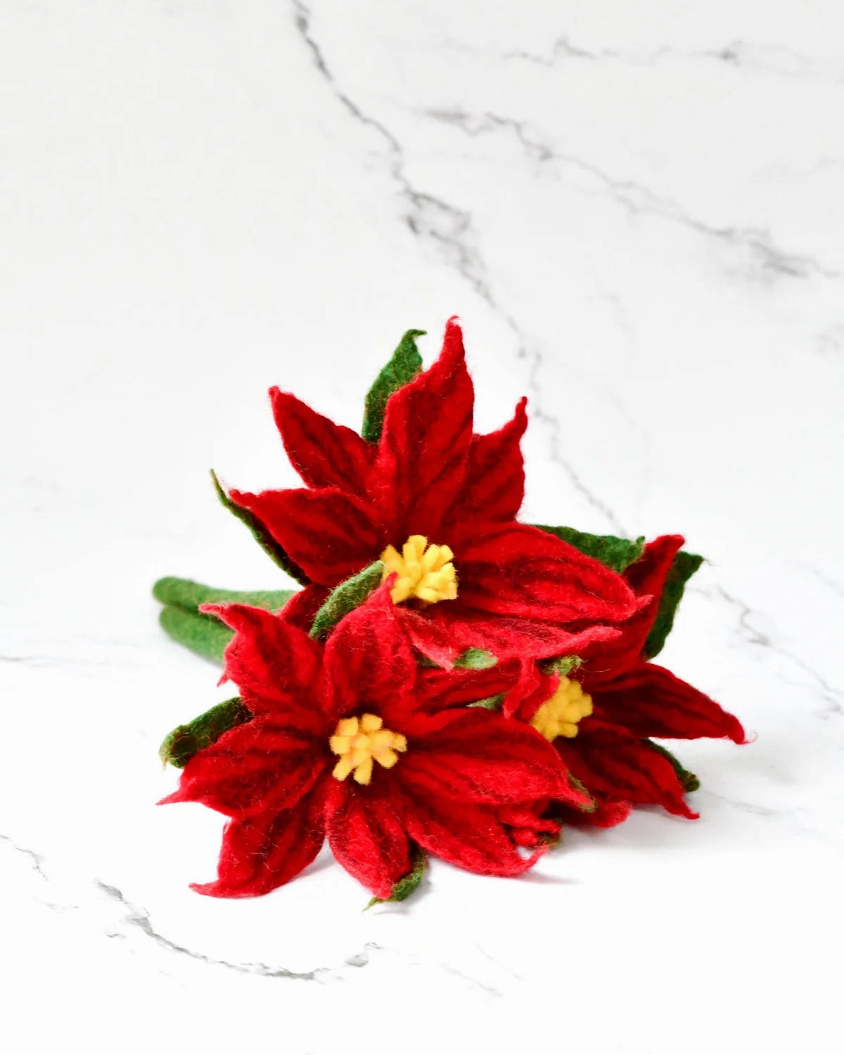 Sale Felt Red Poinsettia Flowers (Set of 3 stems)