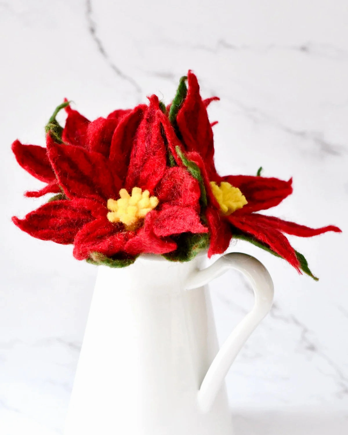 Sale Felt Red Poinsettia Flowers (Set of 3 stems)