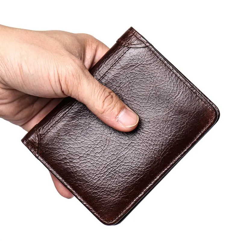 Simple Black Leather Men's Bifold Small Wallet Front Pocket billfold Wallet For Men