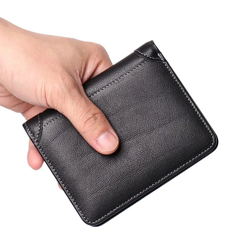 Simple Black Leather Men's Bifold Small Wallet Front Pocket billfold Wallet For Men