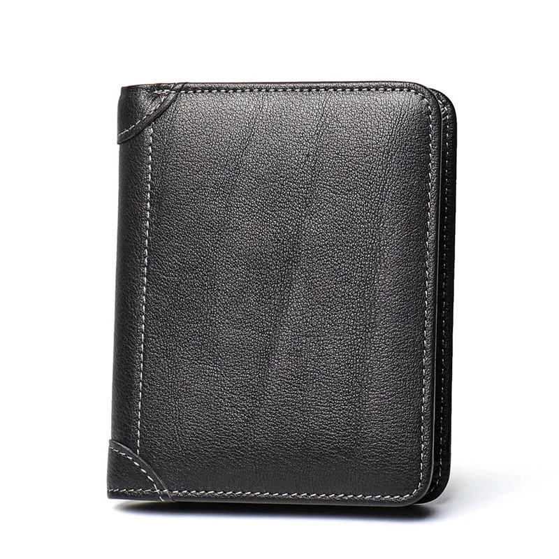 Simple Black Leather Men's Bifold Small Wallet Front Pocket billfold Wallet For Men