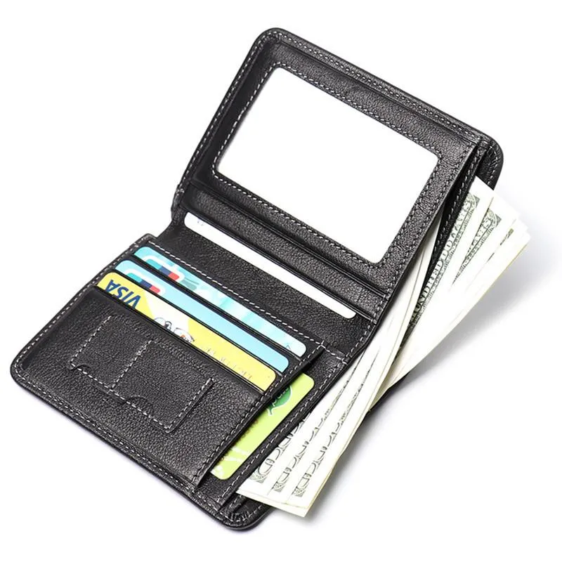Simple Black Leather Men's Bifold Small Wallet Front Pocket billfold Wallet For Men