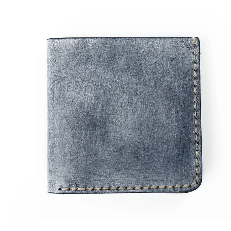 Simple SLim  Handmade Cool Mens Black billfold Wallet Blue Card Wallet Brown Wallet For Men