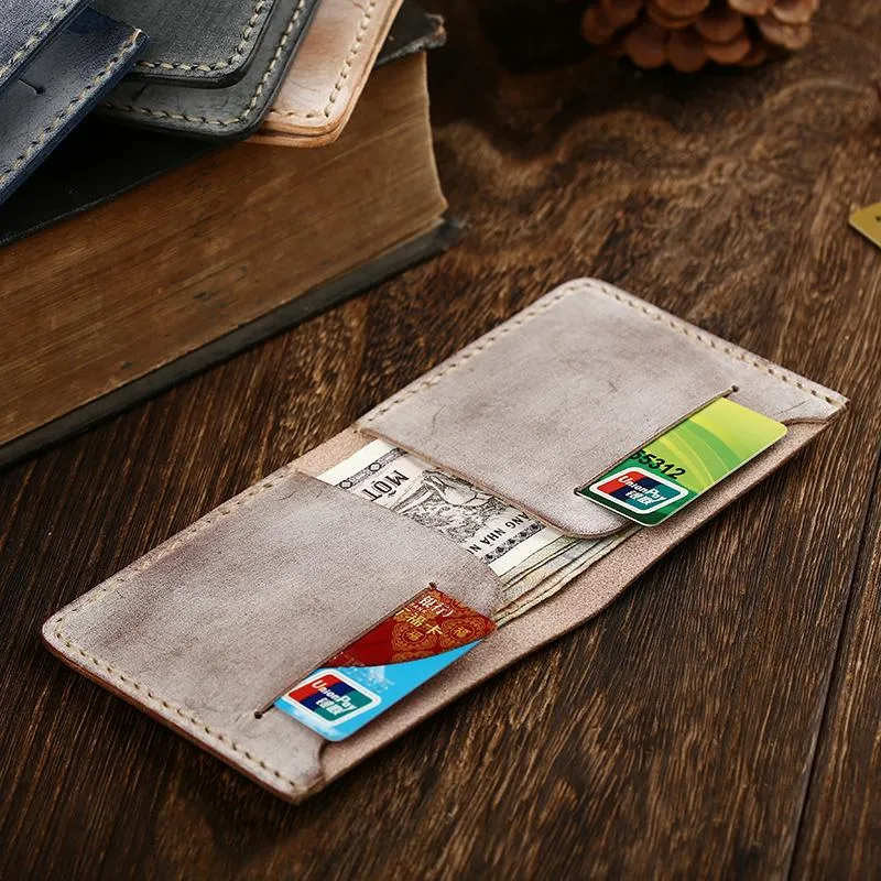 Simple SLim  Handmade Cool Mens Black billfold Wallet Blue Card Wallet Brown Wallet For Men