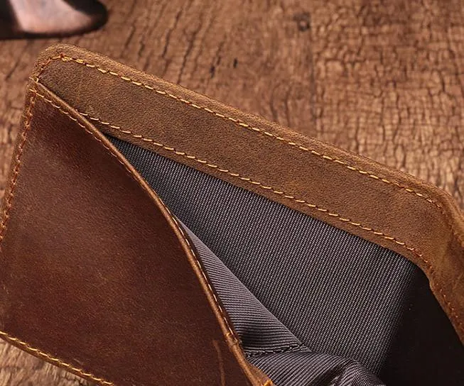 Simple Vintage Mens Leather Small Wallet Bifold billfold Wallet for Men