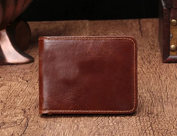 Simple Vintage Mens Leather Small Wallet Bifold billfold Wallet for Men