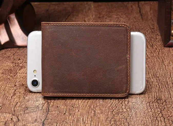 Simple Vintage Mens Leather Small Wallet Bifold billfold Wallet for Men