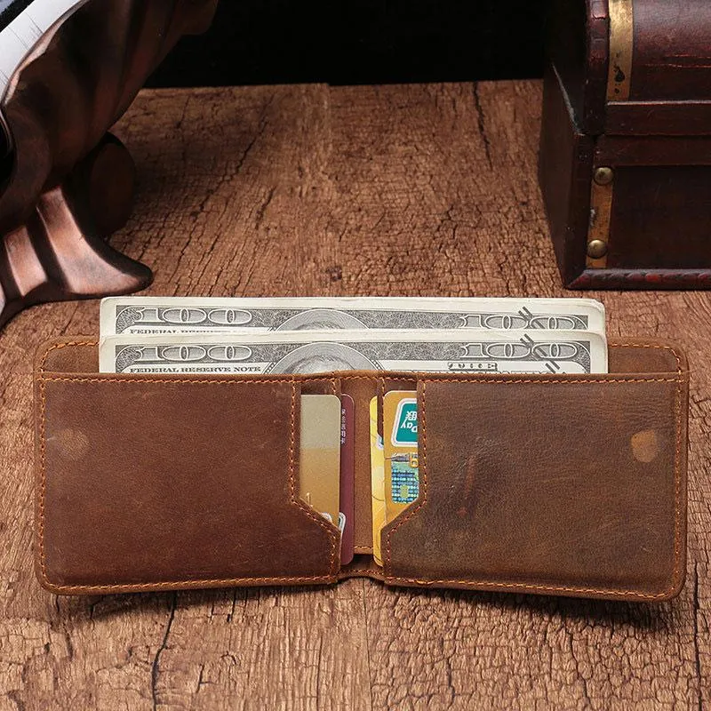 Simple Vintage Mens Leather Small Wallet Bifold billfold Wallet for Men