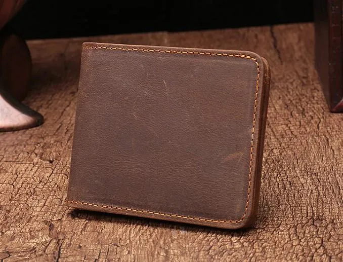 Simple Vintage Mens Leather Small Wallet Bifold billfold Wallet for Men