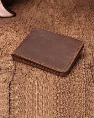 Simple Vintage Mens Leather Small Wallet Bifold billfold Wallet for Men