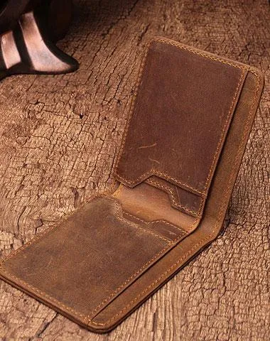 Simple Vintage Mens Leather Small Wallet Bifold billfold Wallet for Men