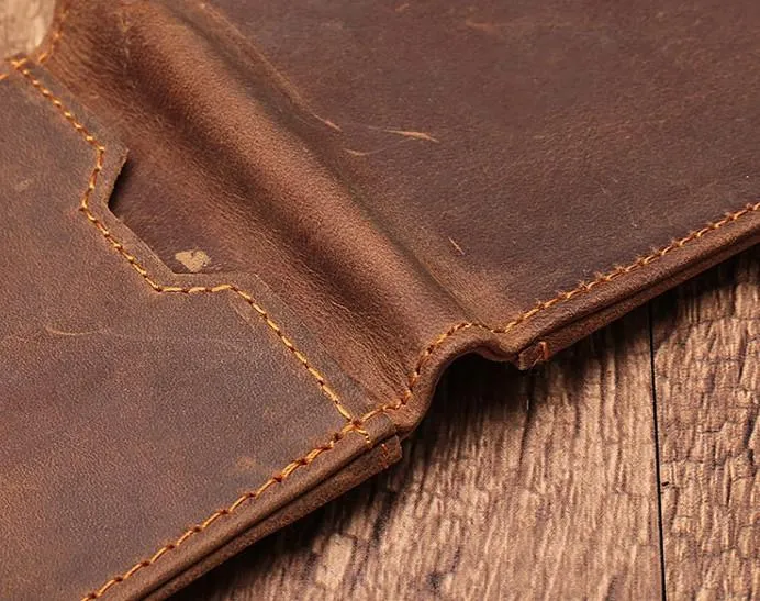 Simple Vintage Mens Leather Small Wallet Bifold billfold Wallet for Men