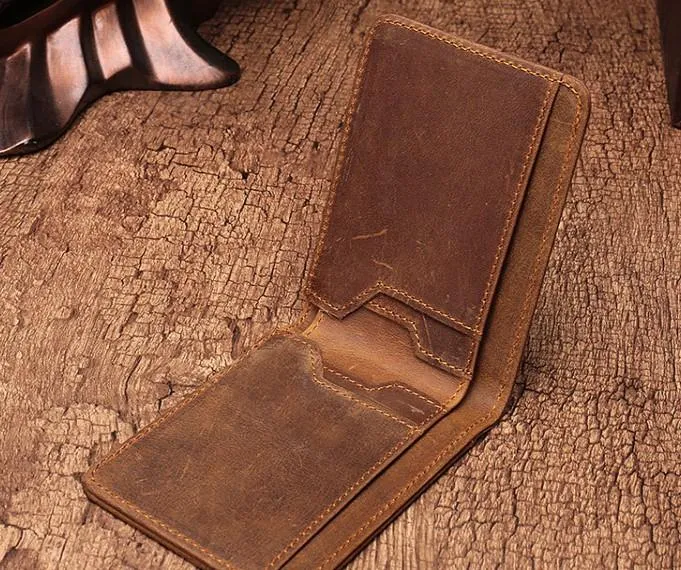 Simple Vintage Mens Leather Small Wallet Bifold billfold Wallet for Men