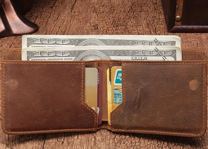 Simple Vintage Mens Leather Small Wallet Bifold billfold Wallet for Men