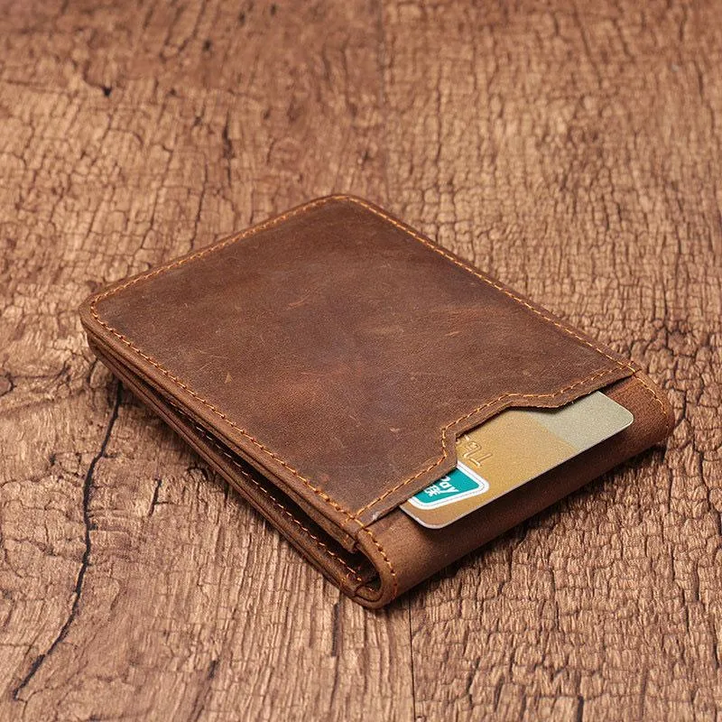 Simple Vintage Mens Leather Small Wallet Bifold billfold Wallet for Men