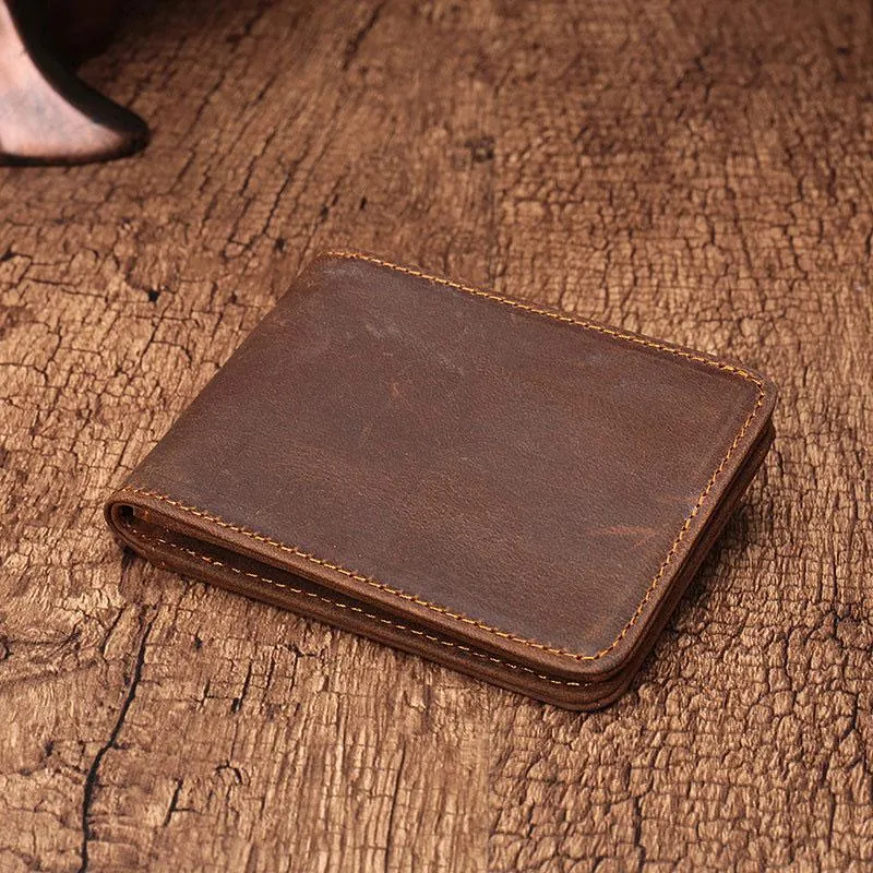 Simple Vintage Mens Leather Small Wallet Bifold billfold Wallet for Men