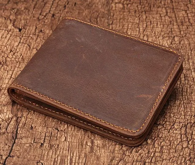 Simple Vintage Mens Leather Small Wallet Bifold billfold Wallet for Men