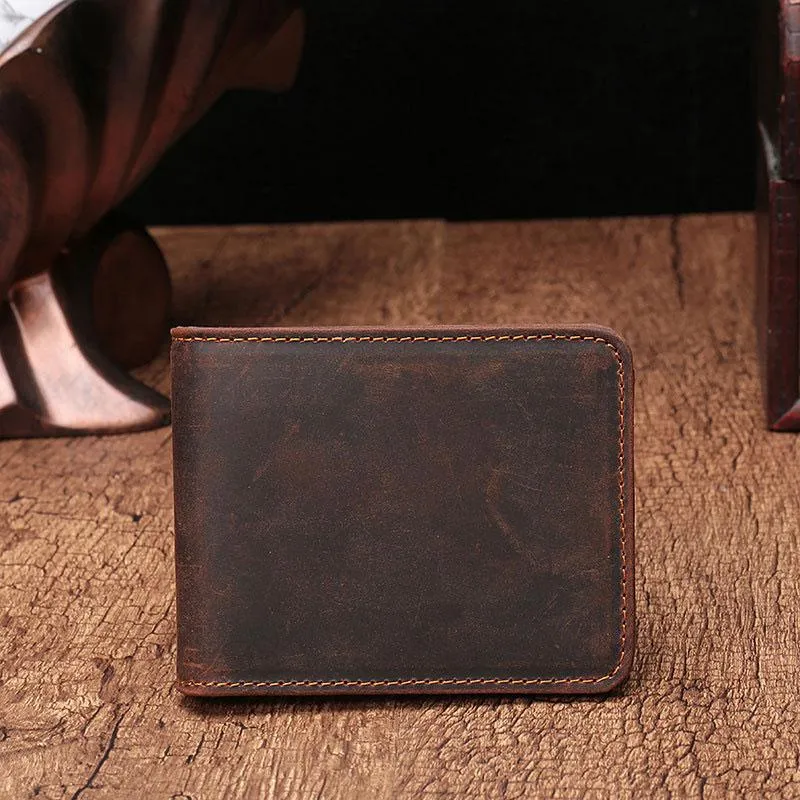 Simple Vintage Mens Leather Small Wallet Bifold billfold Wallet for Men