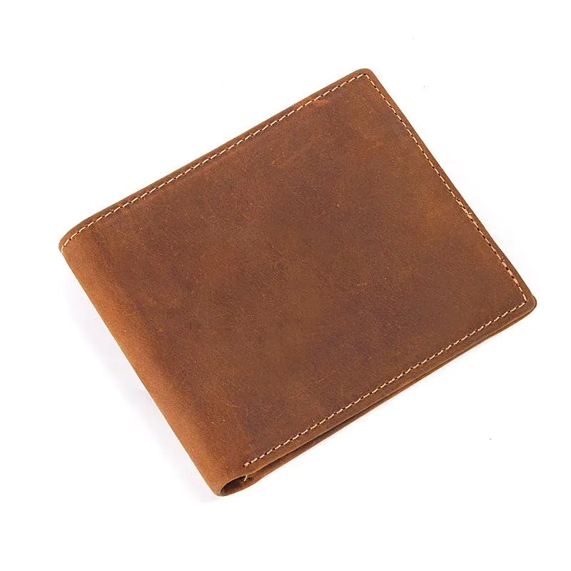 Slim Brown Leather Men's Bifold Small Wallet billfold Front Pocket Wallet For Men
