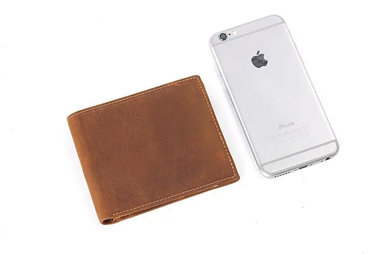 Slim Brown Leather Men's Bifold Small Wallet billfold Front Pocket Wallet For Men
