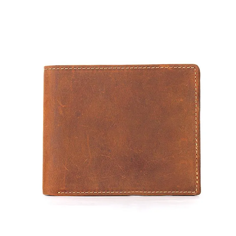 Slim Brown Leather Men's Bifold Small Wallet billfold Front Pocket Wallet For Men