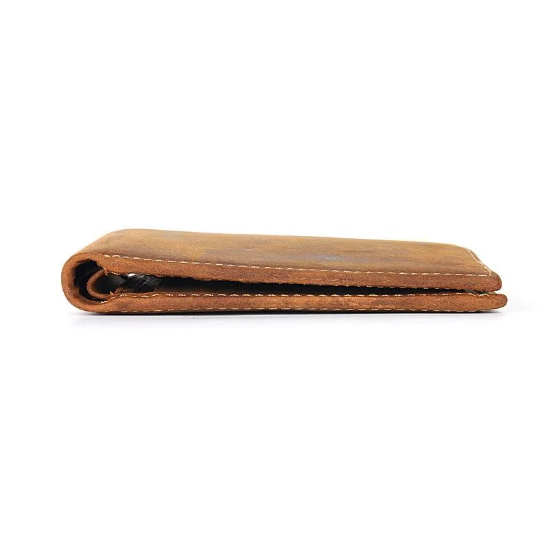 Slim Brown Leather Men's Bifold Small Wallet billfold Front Pocket Wallet For Men