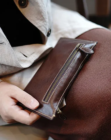 Slim Coffee Leather Clutch Wallet Womens Zip Wallets Coffee Ladies Zipper Clutch Wallet for Women