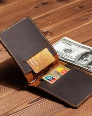 Slim Leather Mens Small Bifold Wallet Money Clip Wallet billfold Wallet Front Pocket Wallet for Men