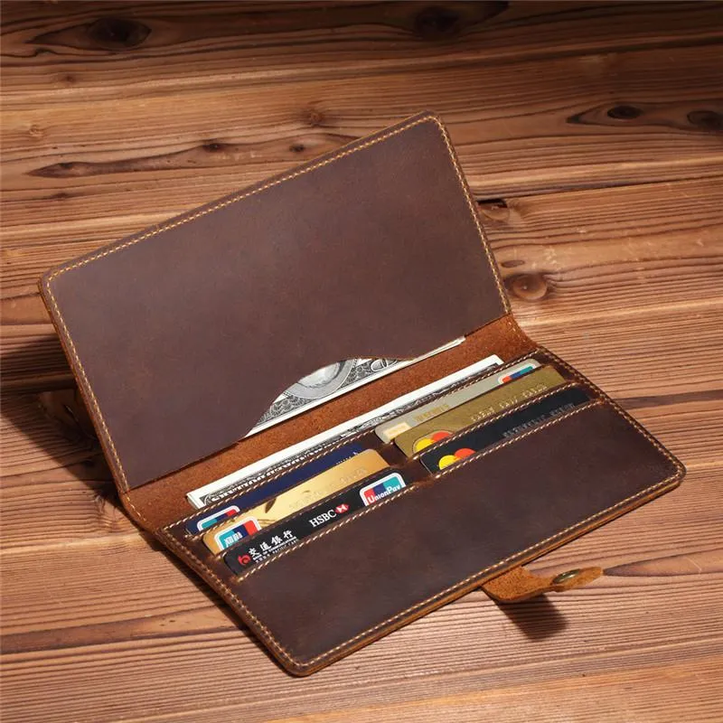 Slim Mens Leather Bifold Long Wallet Bifold Long Wallet for Men