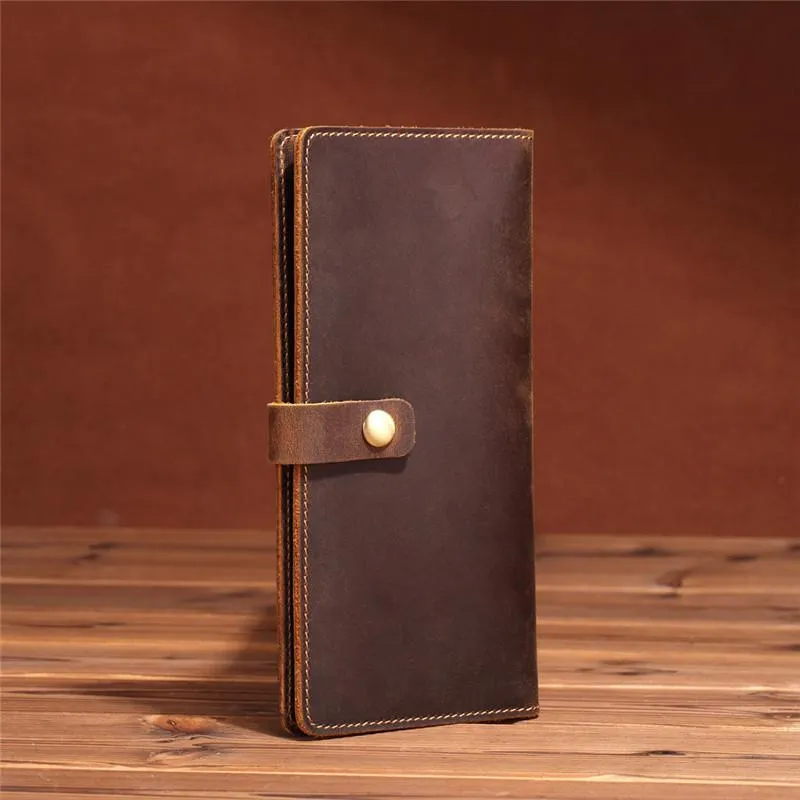 Slim Mens Leather Bifold Long Wallet Bifold Long Wallet for Men