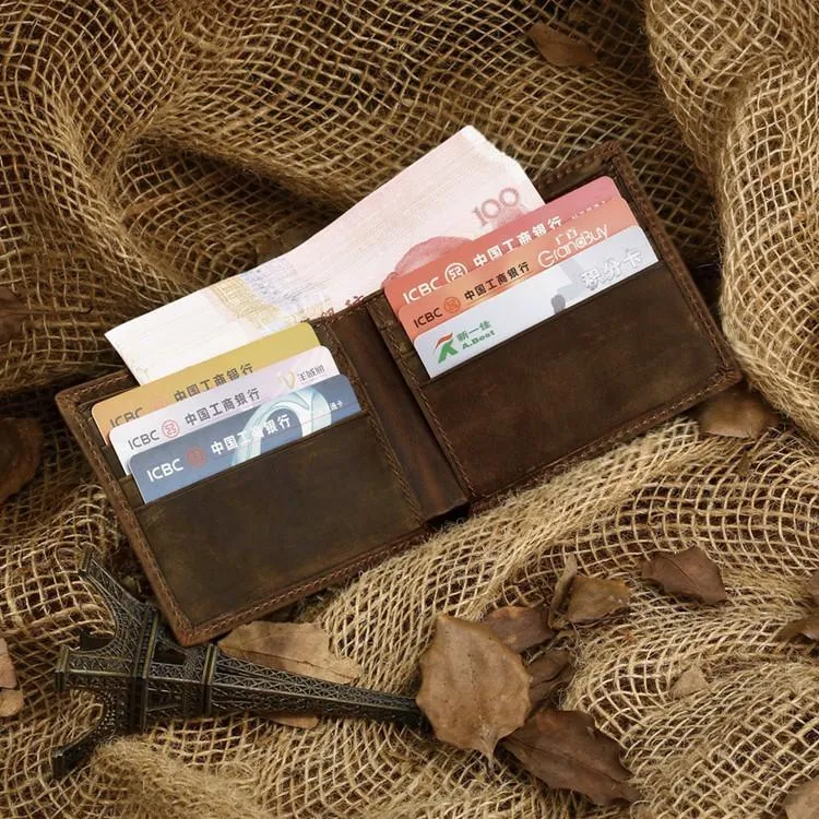 Slim Vintage MENS Leather Bifold Wallet Long and Small Wallet billfold Wallet for MEN